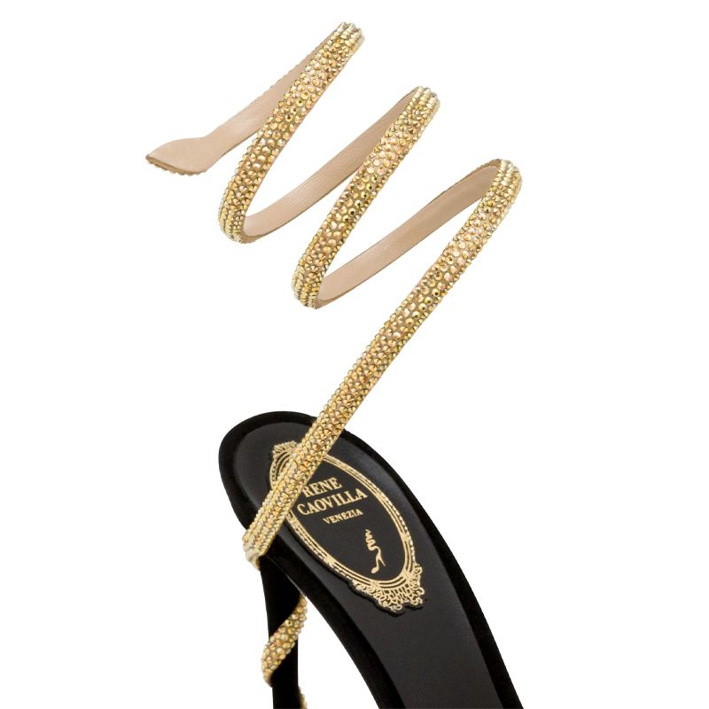 Rene Caovilla Margot - Slingback Tacco Alto Nero/Oro  C11790-105-VL01V102