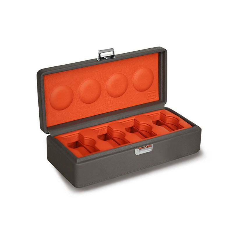 SCATOLA DEL TEMPO Valigetta 4 Posti Pelle Grana Dollaro Grigio Ardesia/Arancio  