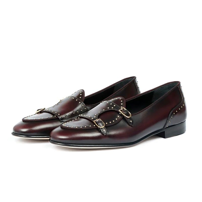 EDHÈN MILANO Brera Studs - Scarpa Doppia Fibbia Pelle Bordeaux  ALB099BTUDBDX