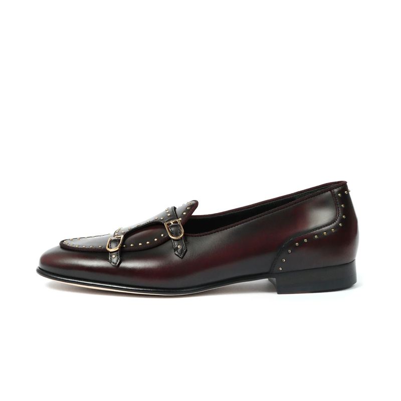 EDHÈN MILANO Brera Studs - Scarpa Doppia Fibbia Pelle Bordeaux  ALB099BTUDBDX