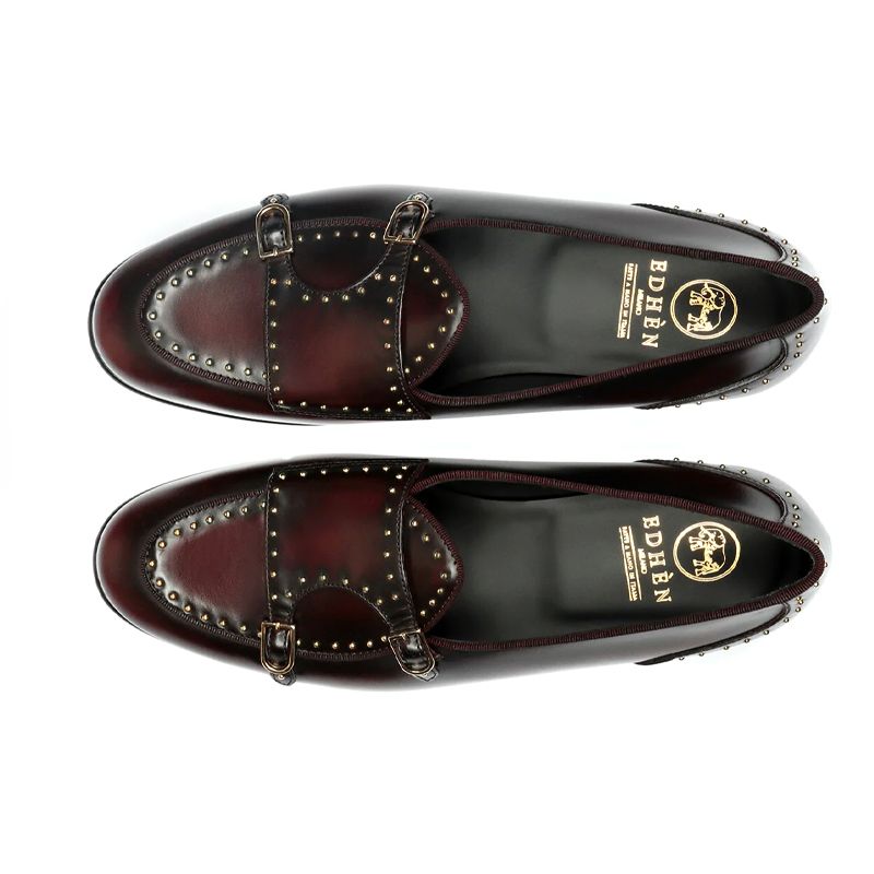 EDHÈN MILANO Brera Studs - Scarpa Doppia Fibbia Pelle Bordeaux  ALB099BTUDBDX