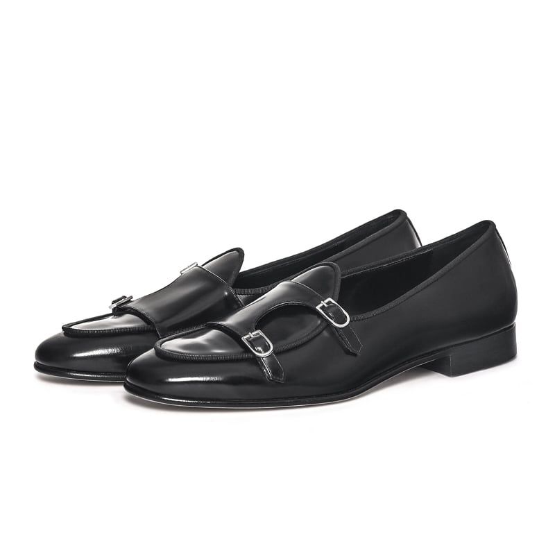 EDHÈN MILANO Brera - Scarpa Doppia Fibbia Pelle Nera  ALB099ABBRBLK