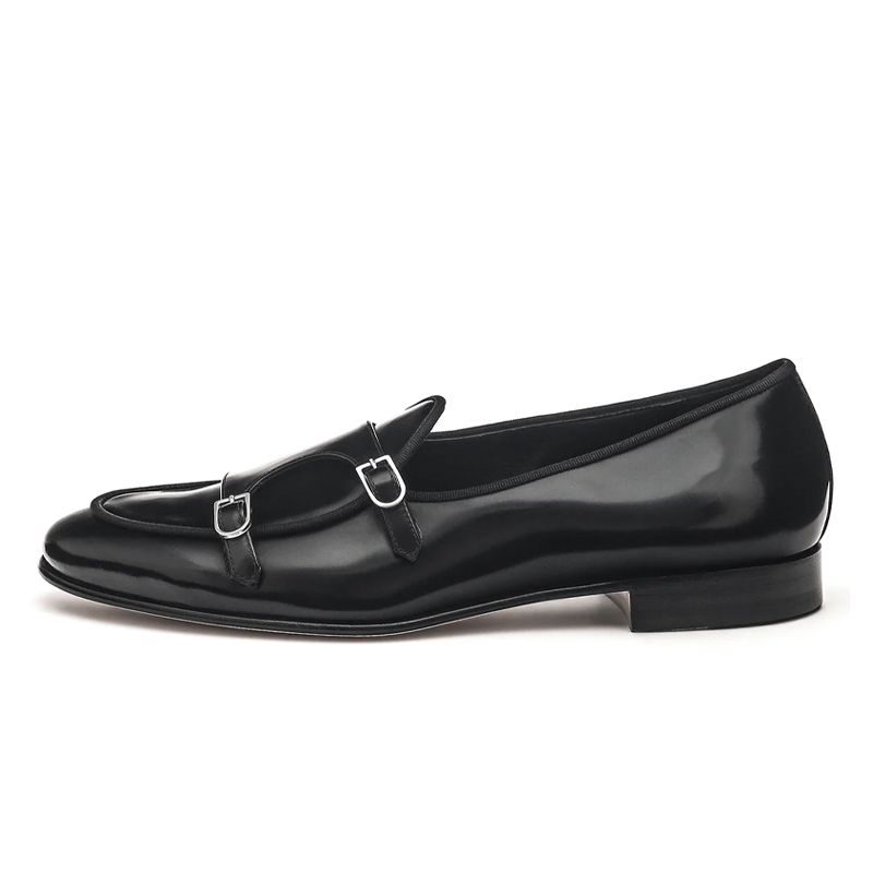 EDHÈN MILANO Brera - Scarpa Doppia Fibbia Pelle Nera  ALB099ABBRBLK