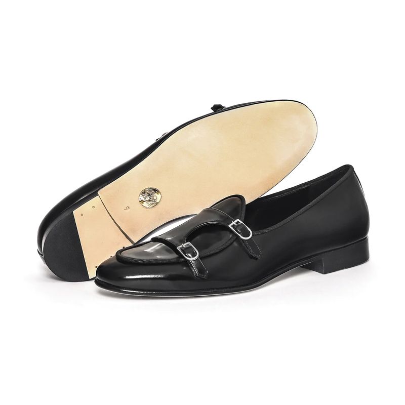 EDHÈN MILANO Brera - Scarpa Doppia Fibbia Pelle Nera  ALB099ABBRBLK
