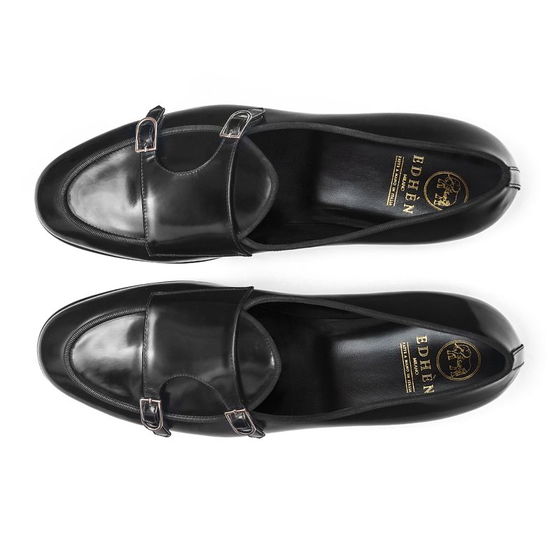 EDHÈN MILANO Brera - Scarpa Doppia Fibbia Pelle Nera  ALB099ABBRBLK