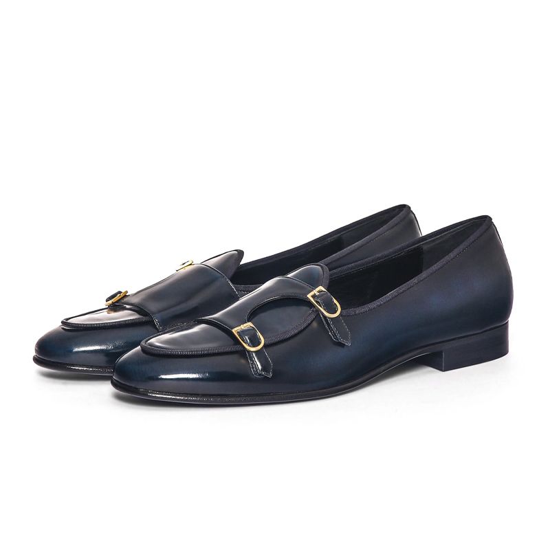 EDHÈN MILANO Brera - Scarpa Doppia Fibbia Pelle Blu  ALB099ABBRBLU