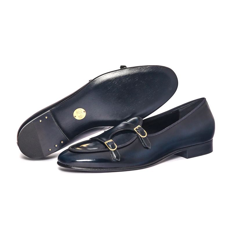 EDHÈN MILANO Brera - Scarpa Doppia Fibbia Pelle Blu  ALB099ABBRBLU