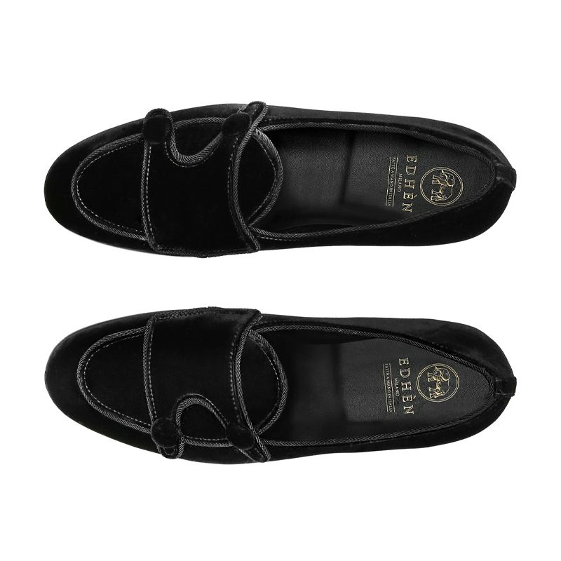 EDHÈN MILANO Brera Velvet - Scarpa Doppia Fibbia Velluto Nero  ALB099VELBLK