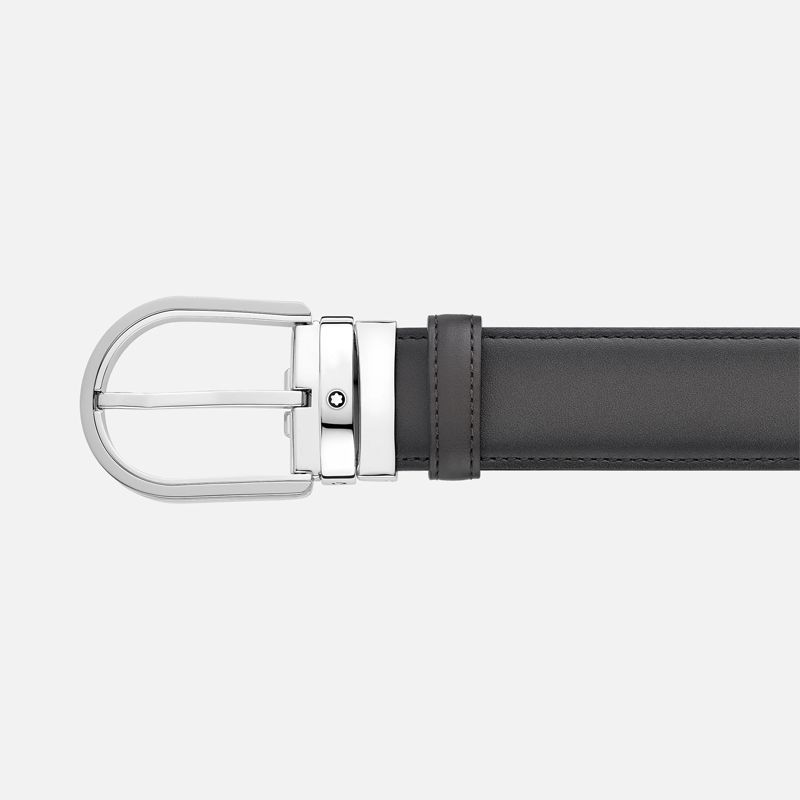MONTBLANC Cintura In Pelle Grigia Con Fibbia a Ferro Di Cavallo  129437