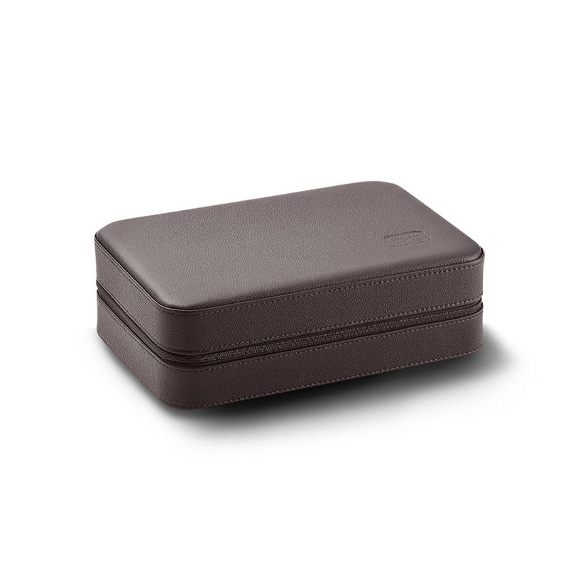 SCATOLA DEL TEMPO Portaorologi Da Viaggio 6 Posti Pelle Grana Dollaro Cioccolato/Castagno  