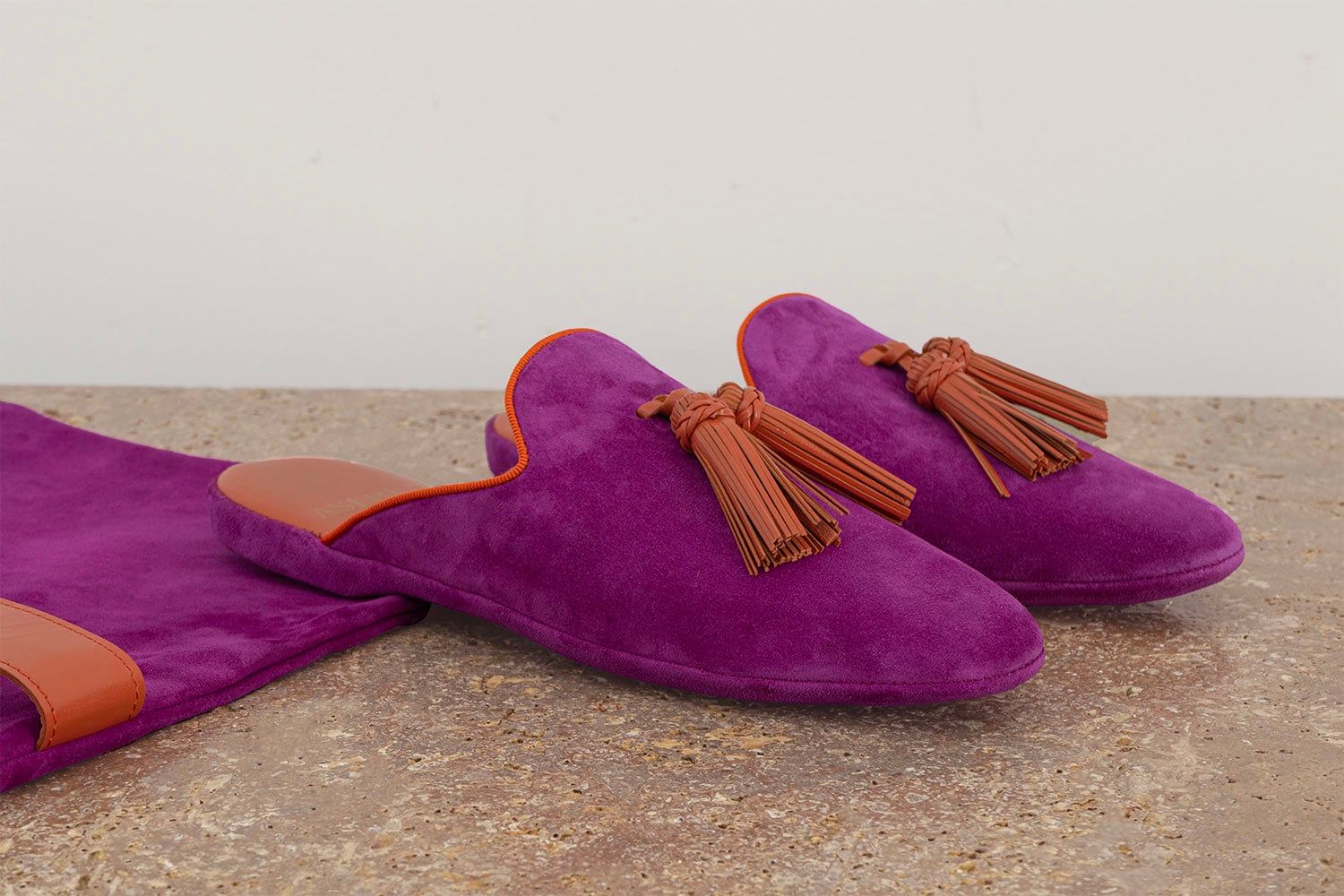 ASTRUA Creazioni Pantofola Slipper Aperta Babù Camoscio Ciclamino  33001