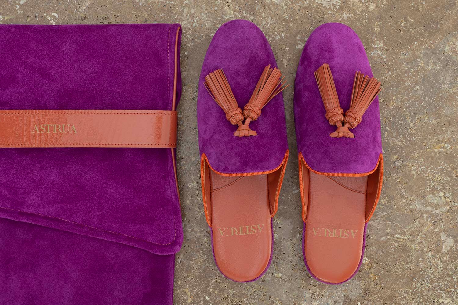ASTRUA Creazioni Pantofola Slipper Aperta Babù Camoscio Ciclamino  33001