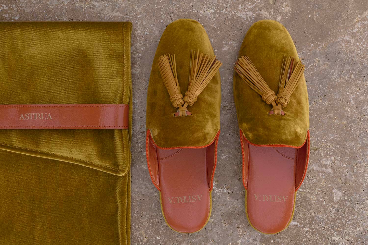 ASTRUA Creazioni Pantofola Slipper Aperta Babù Velluto Ocra  32018
