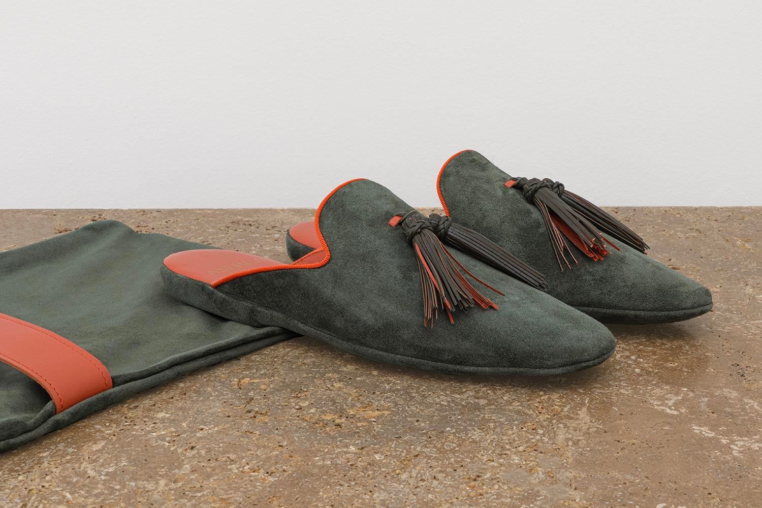 ASTRUA Creazioni Pantofola Slipper Aperta Babù Camoscio Foresta  32018