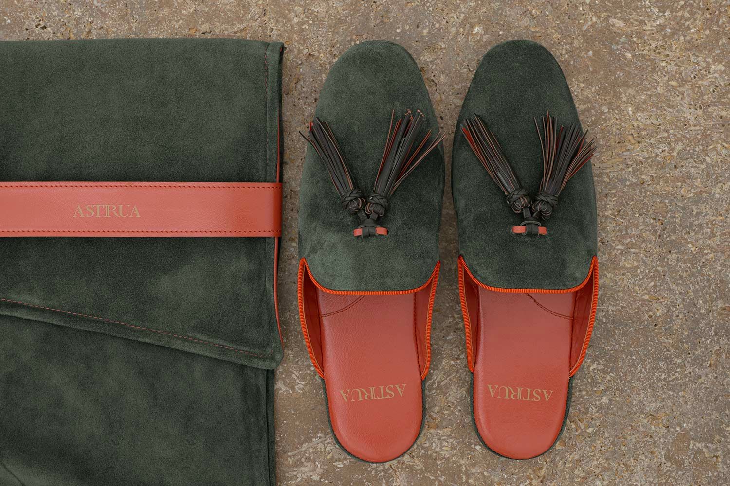 ASTRUA Creazioni Pantofola Slipper Aperta Babù Camoscio Foresta  32018