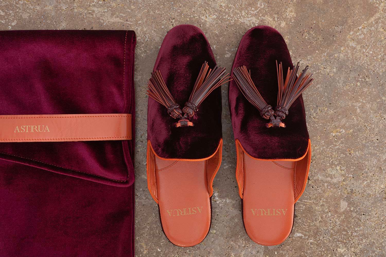 ASTRUA Creazioni Pantofola Slipper Aperta Babù Velluto Bordeaux  32018