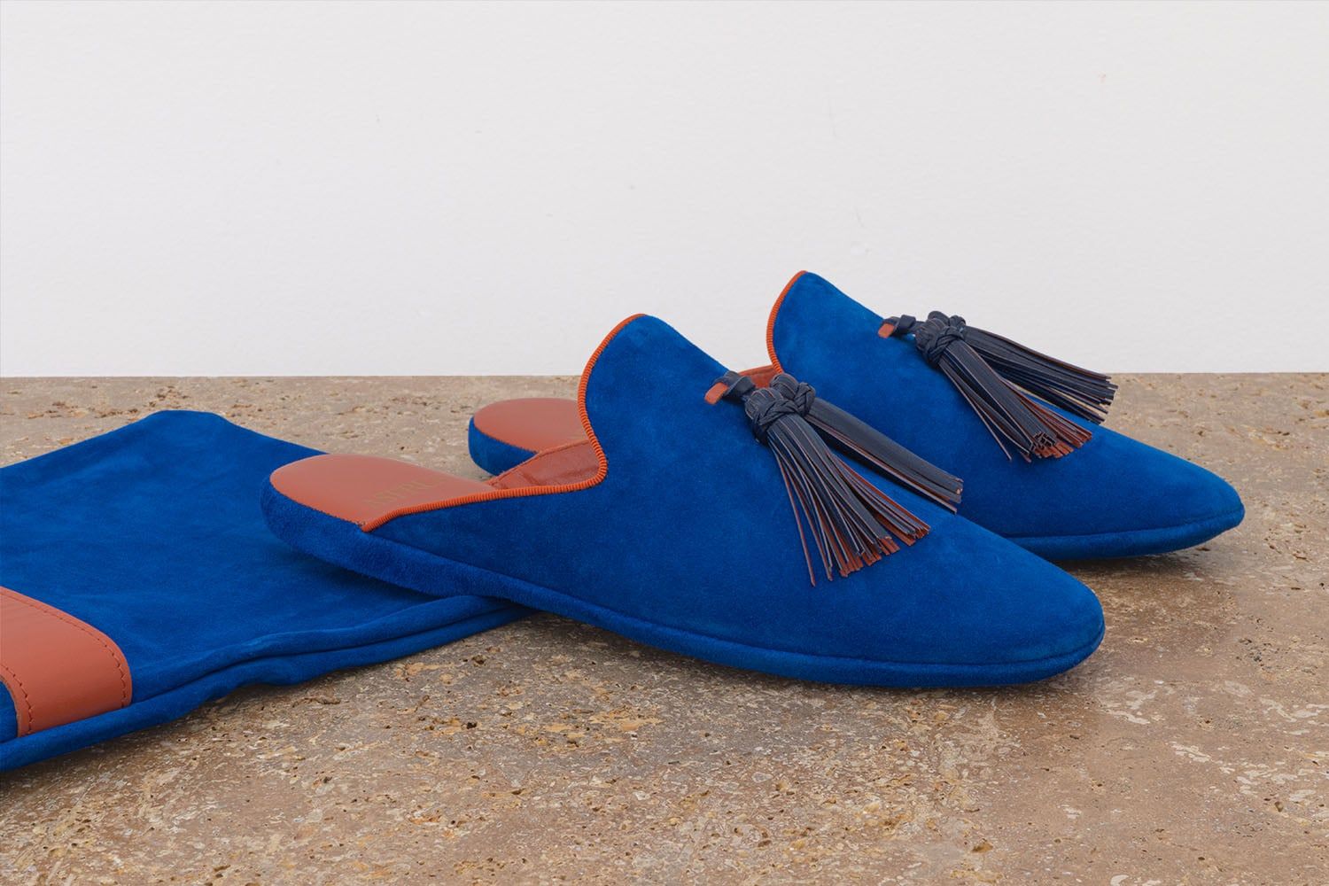 ASTRUA Creazioni Pantofola Slipper Aperta Babù Camoscio Blu Elettrico  32018