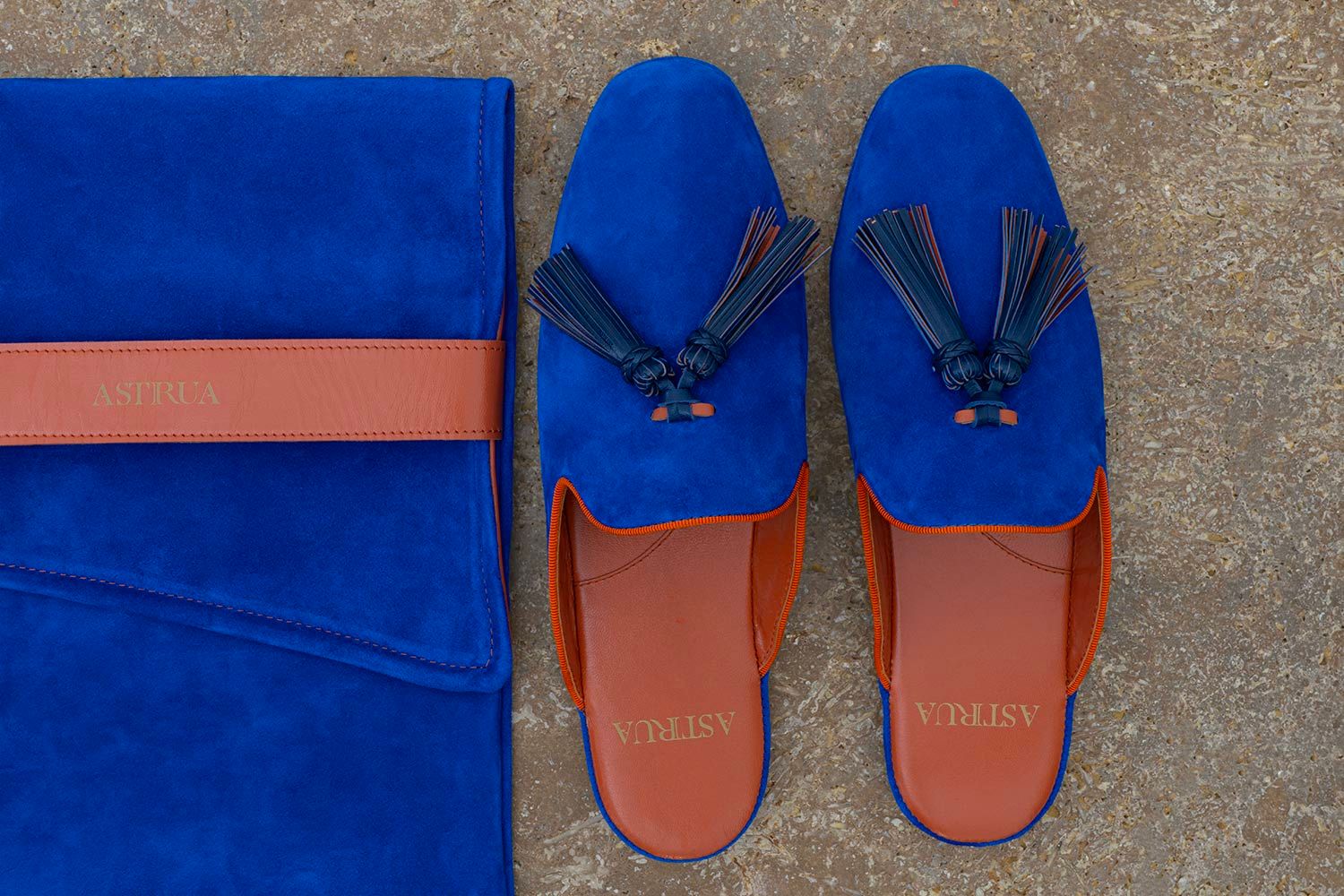 ASTRUA Creazioni Pantofola Slipper Aperta Babù Camoscio Blu Elettrico  32018