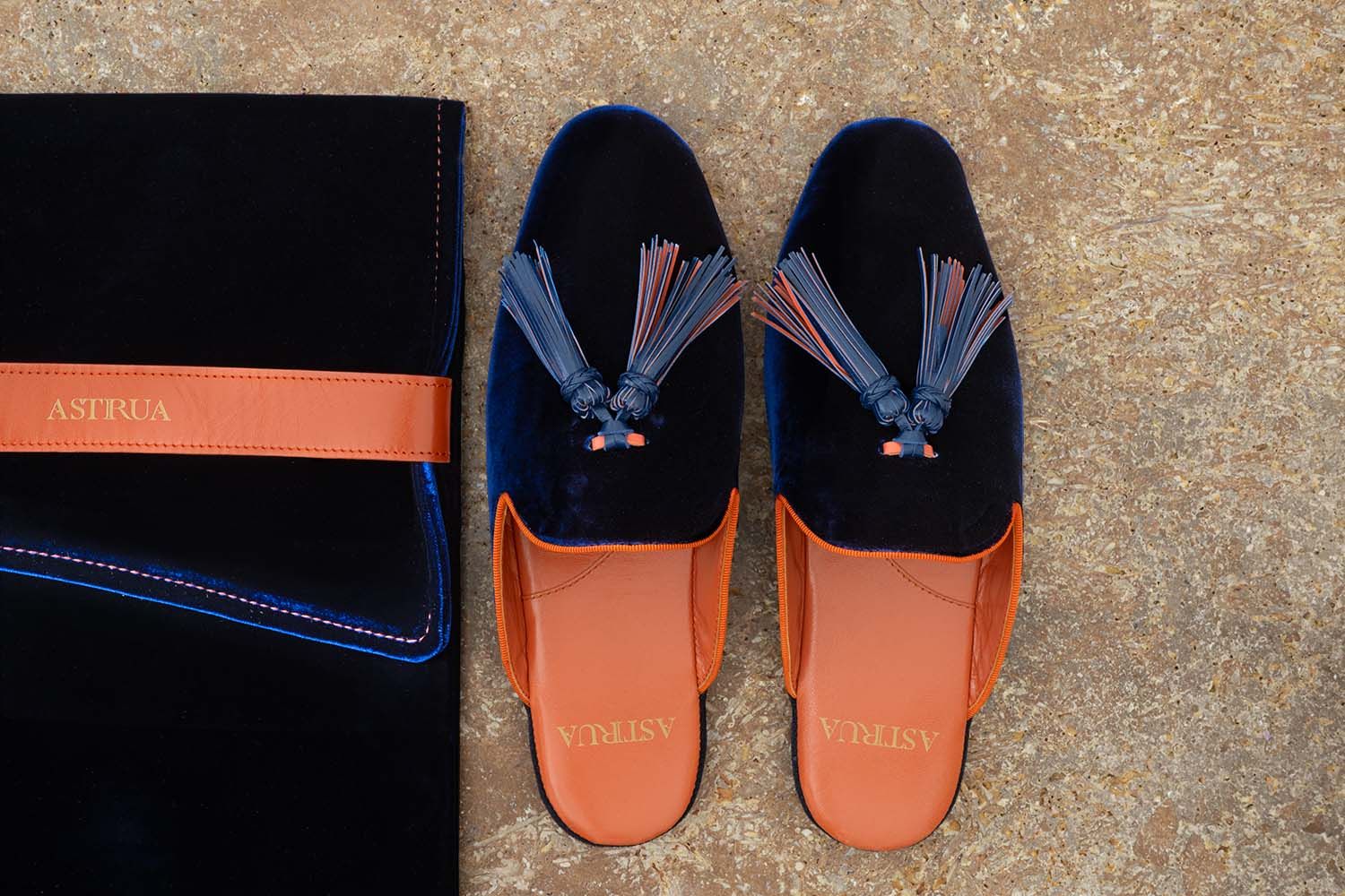 ASTRUA Creations Pantofola Slipper Aperta Babù Velluto Blu  32018