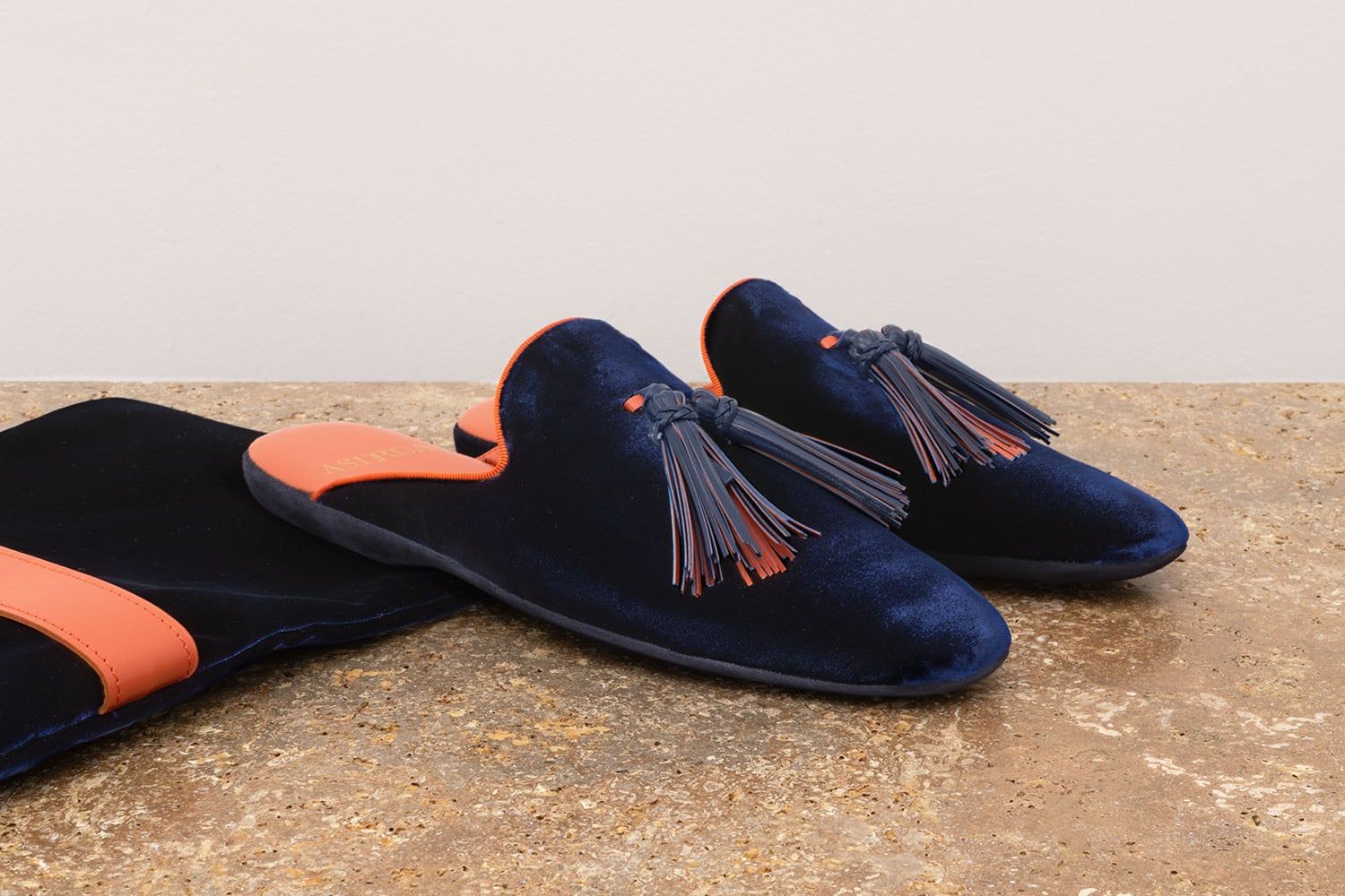 ASTRUA Creations Pantofola Slipper Aperta Babù Velluto Blu  32018