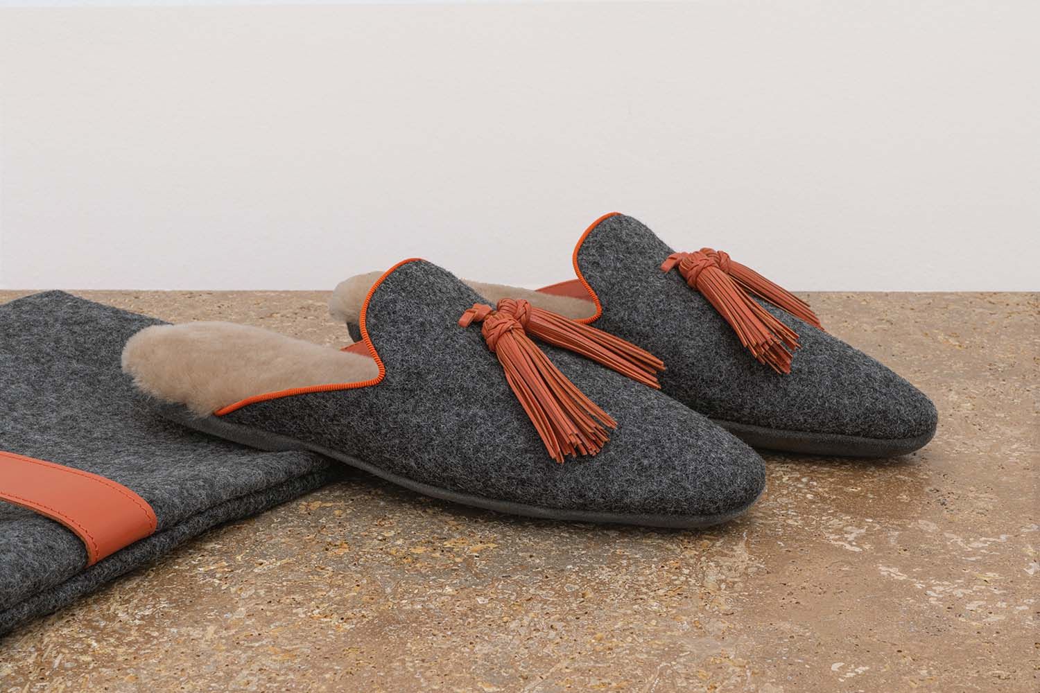 ASTRUA Creazioni Pantofola Slipper Aperta Babù Lana Grigio  32018