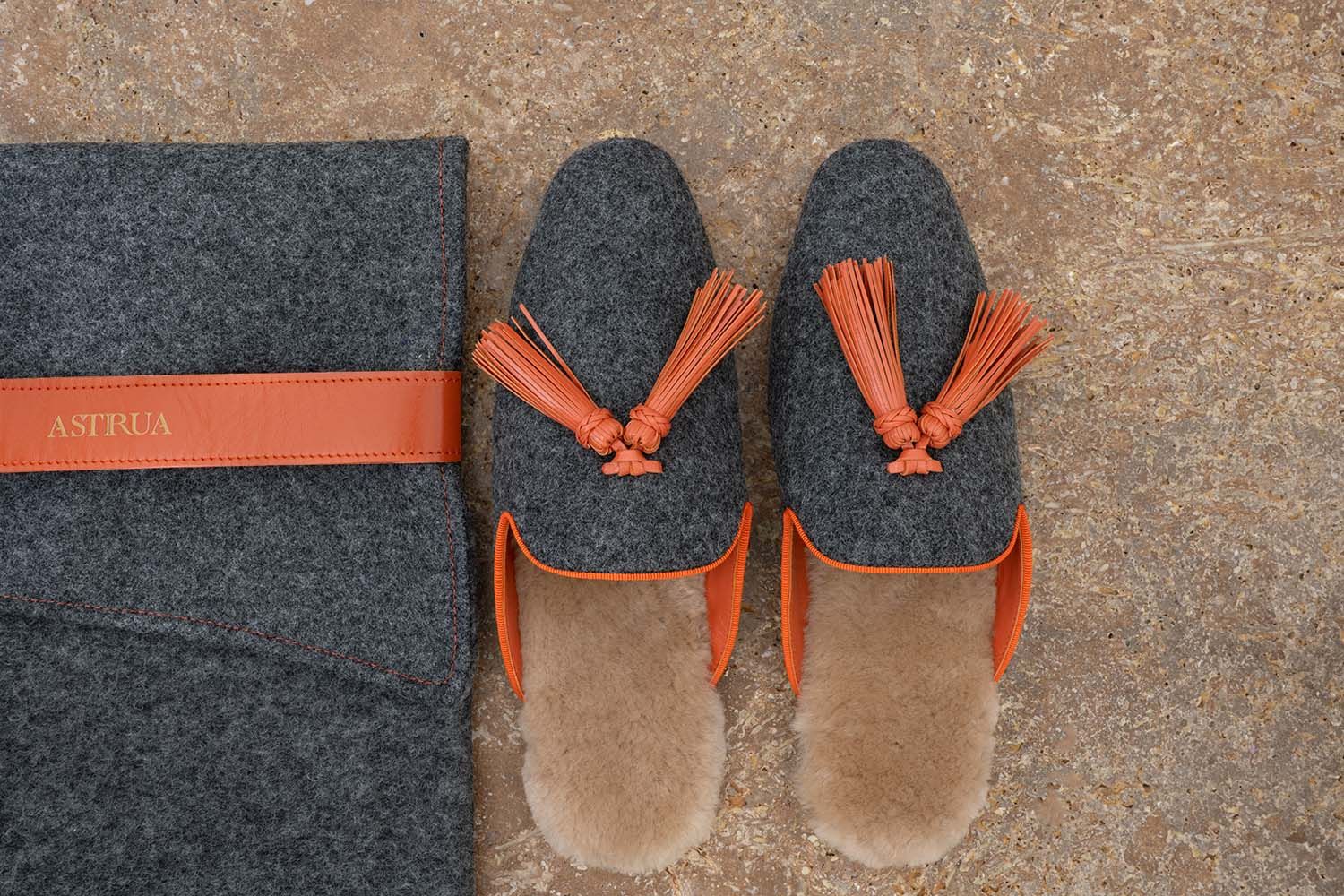 ASTRUA Creazioni Pantofola Slipper Aperta Babù Lana Grigio  32018