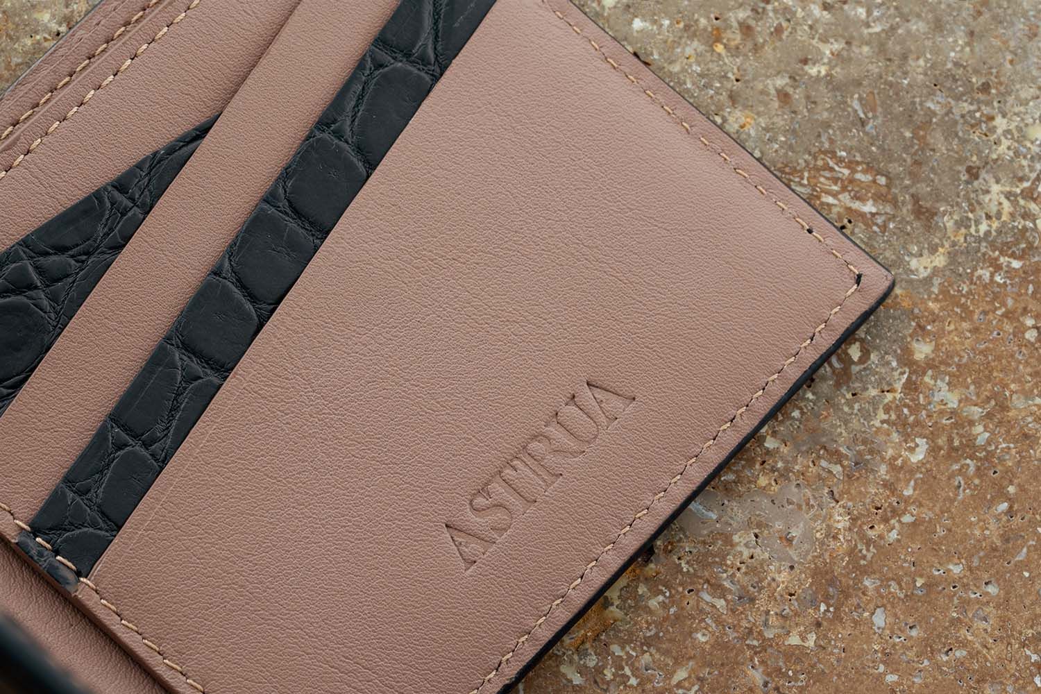 ASTRUA Creazioni Portafoglio Orizzontale Coccodrillo Opaco Nero Int. Beige Dett. Coccodrillo  PO1AO30-P182