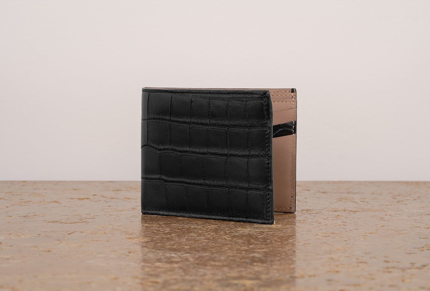 ASTRUA Creazioni Portafoglio Orizzontale Coccodrillo Opaco Nero Int. Beige Dett. Coccodrillo  PO1AO30-P182
