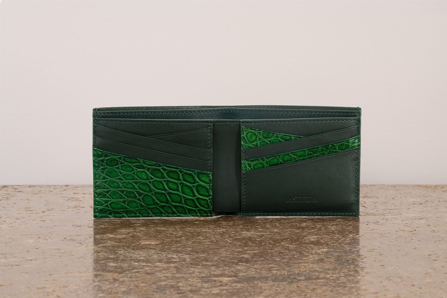 ASTRUA Creazioni Portafoglio Orizzontale Vitello Tamponato Verde Int. Dett. Coccodrillo  PO1VT05-P182