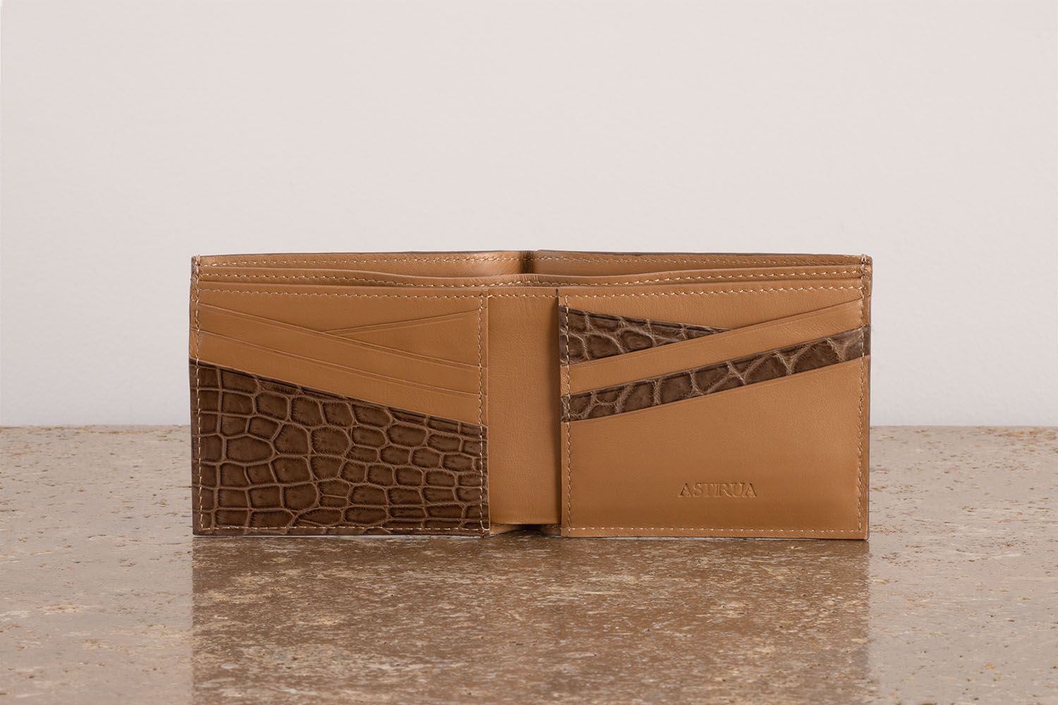 ASTRUA Creazioni Portafoglio Orizzontale Coccodrillo Opaco Fango Int. Cappuccino Dett. Coccodrillo  PO1AO45-P182