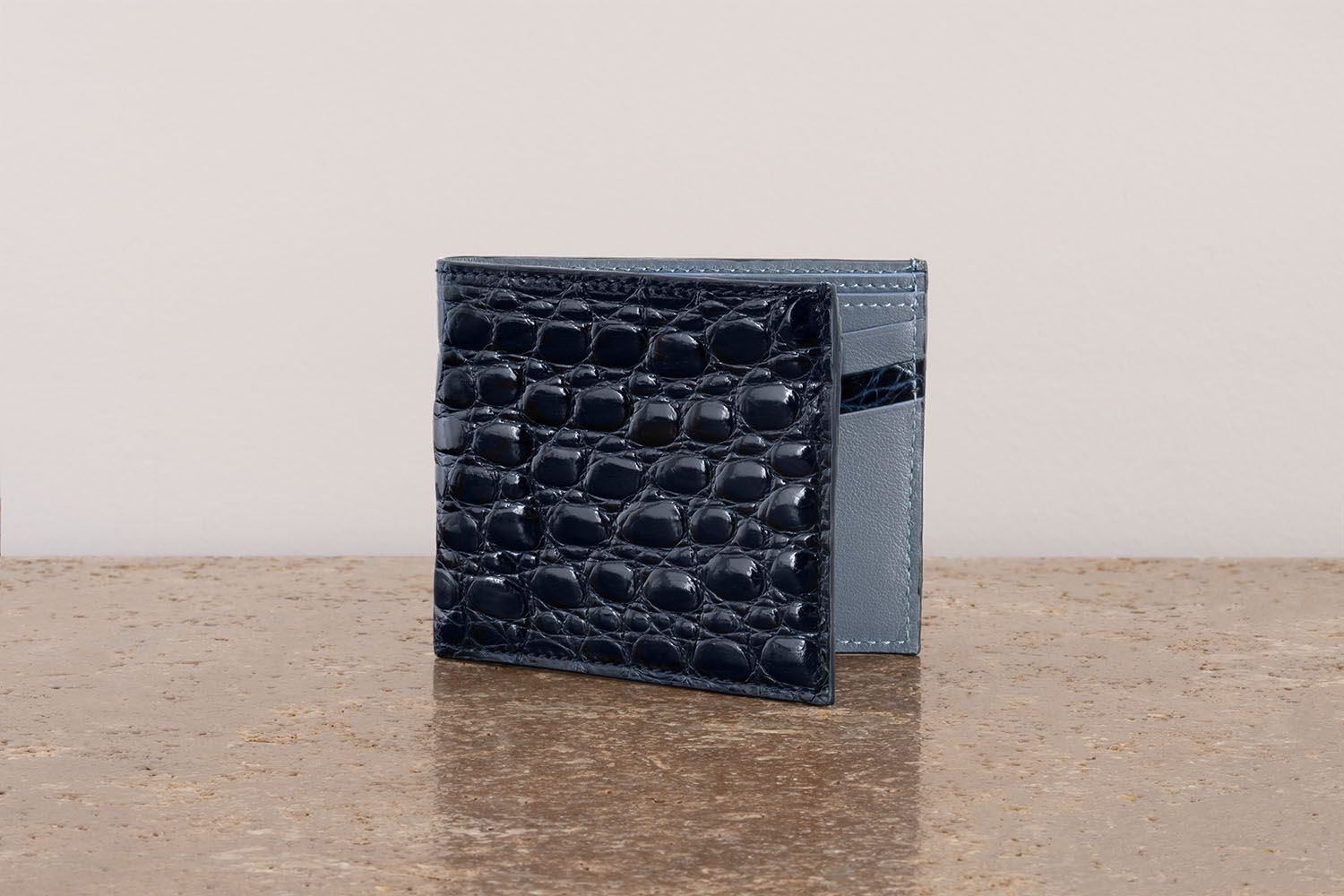 ASTRUA Creazioni Portafoglio Orizzontale Coccodrillo Lucido Notte Int. Denim Dett. Coccodrillo  PO1ALL83-P182