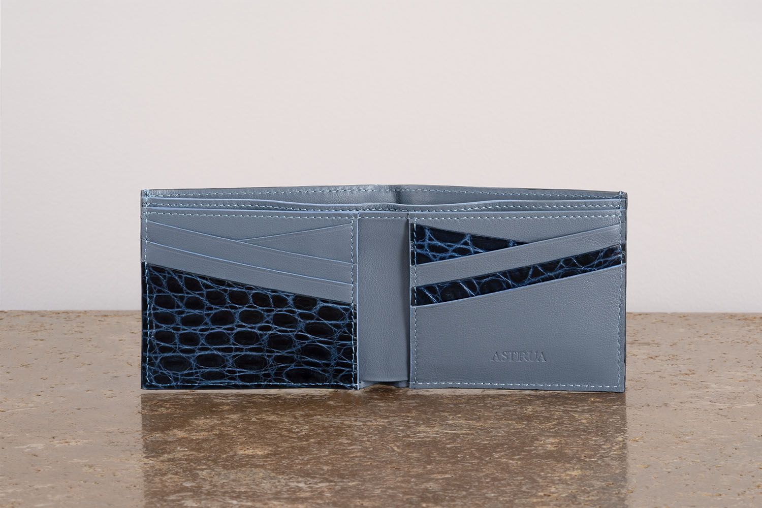 ASTRUA Creazioni Portafoglio Orizzontale Coccodrillo Lucido Notte Int. Denim Dett. Coccodrillo  PO1ALL83-P182