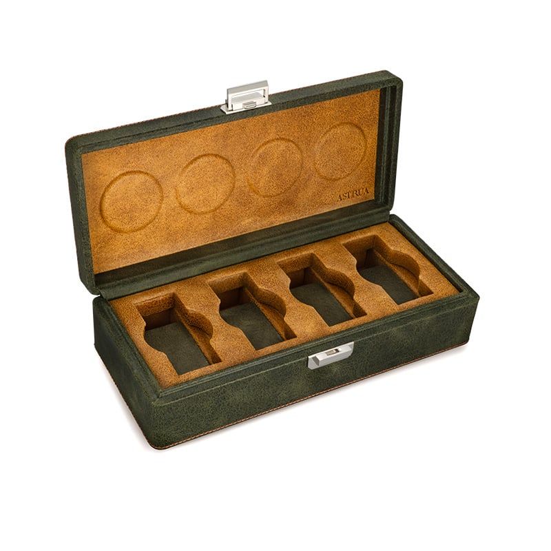 SCATOLA DEL TEMPO Valigetta 4 Posti Pelle Vintage Verde Int. Ocra Edizione Astrua  Valigetta4