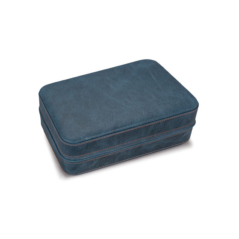SCATOLA DEL TEMPO Portaorologi Da Viaggio 6 Posti Pelle Vintage Blu Int. Grigio Edizione Astrua  Viaggio6