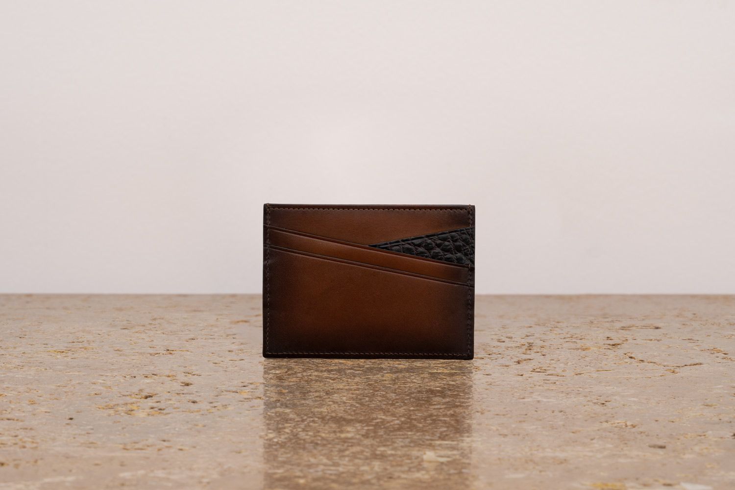 ASTRUA Creazioni Portacarte In Pelle Di Vitello Tamponato e Coccodrillo Dark Oak  PC1VTC26-P412