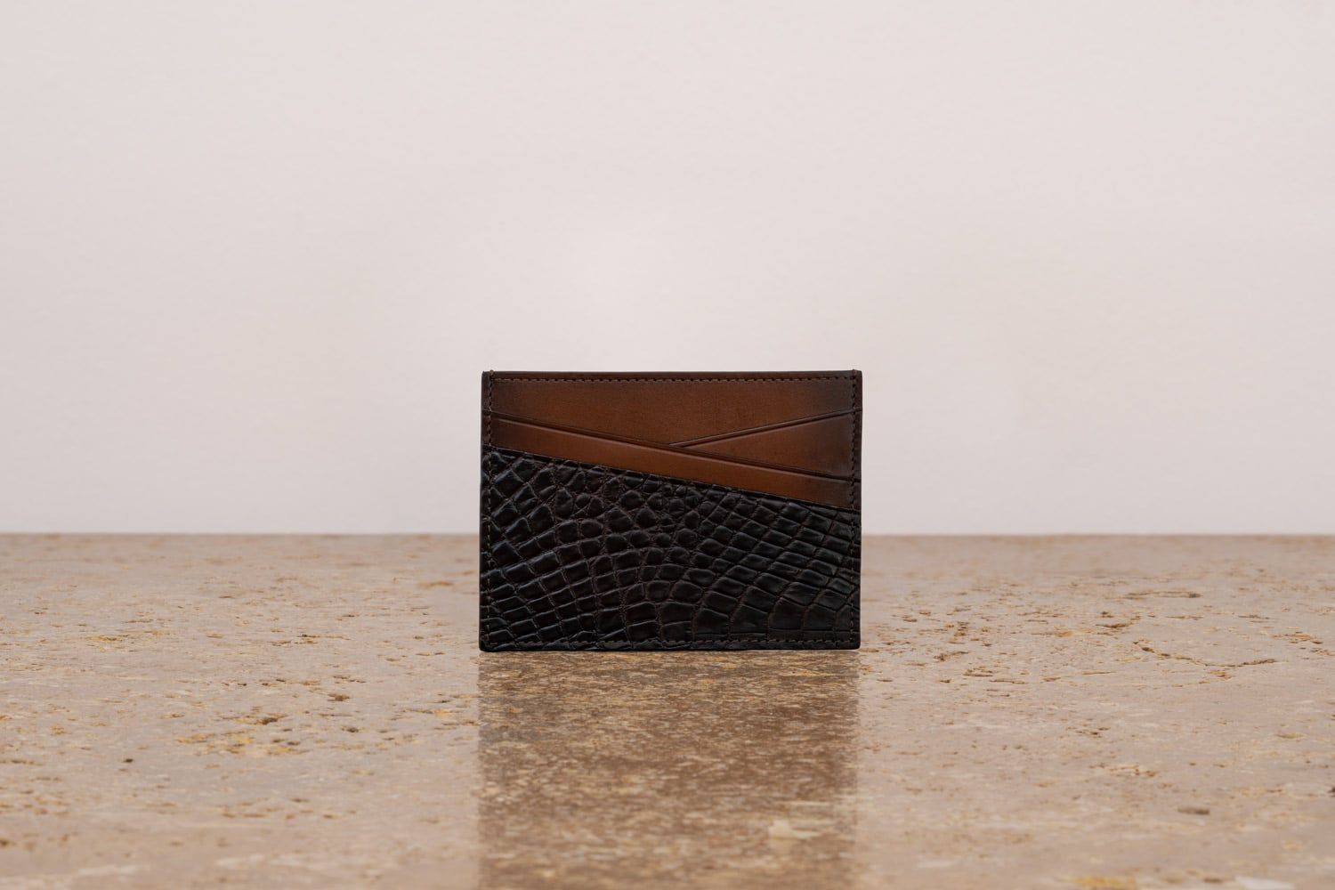 ASTRUA Creazioni Portacarte In Pelle Di Vitello Tamponato e Coccodrillo Dark Oak  PC1VTC26-P412