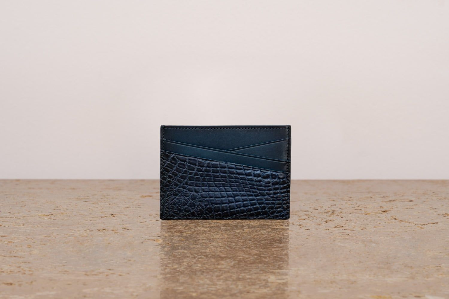 ASTRUA Creazioni Portacarte In Pelle Di Vitello Tamponato e Coccodrillo Blu Navy  PC1VTC25-P412