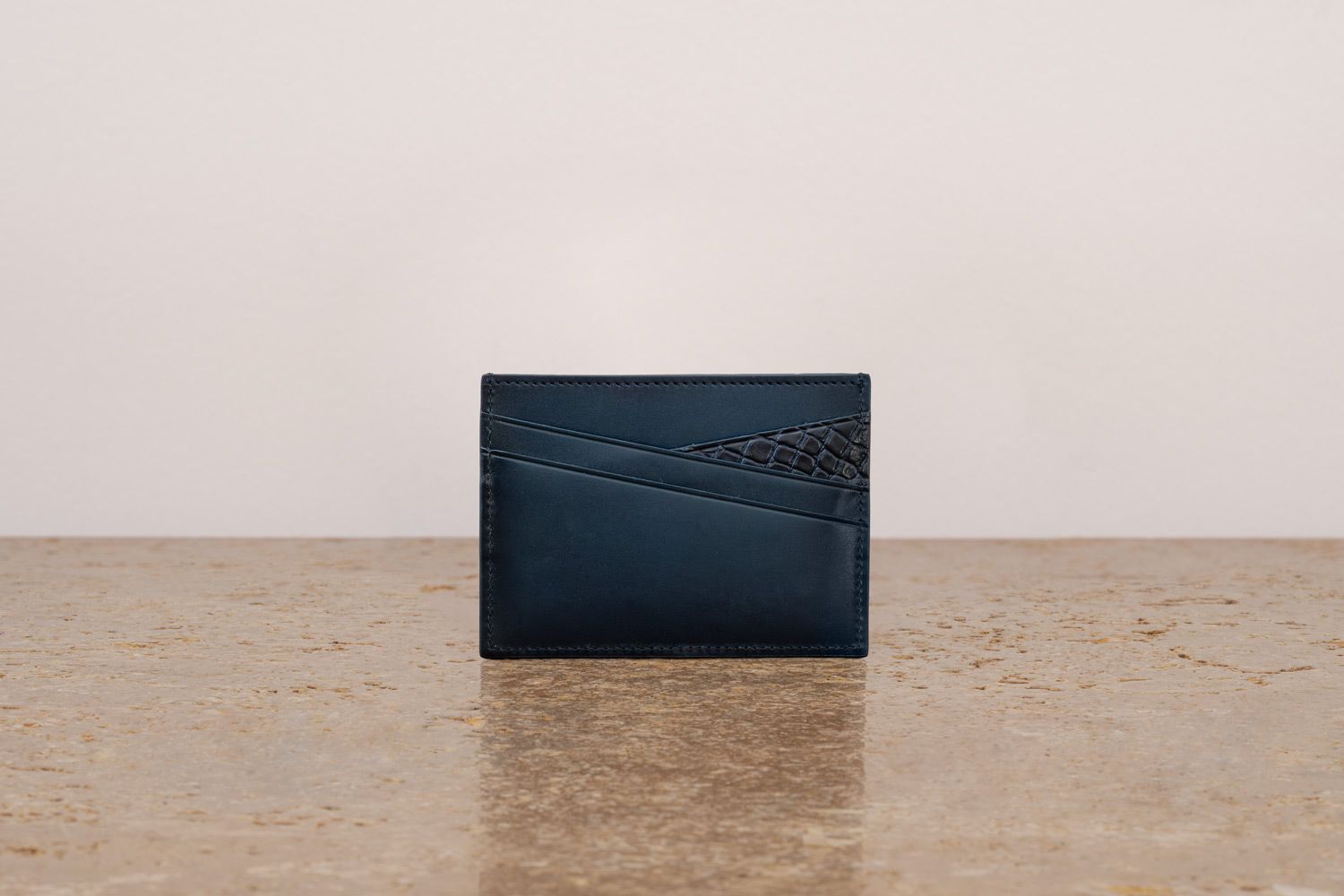ASTRUA Creazioni Portacarte In Pelle Di Vitello Tamponato e Coccodrillo Blu Navy  PC1VTC25-P412