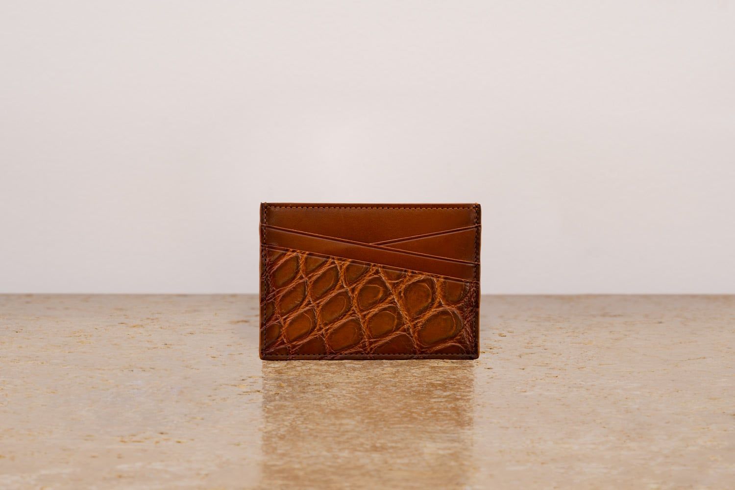 ASTRUA Creazioni Portacarte In Pelle Di Vitello Tamponato e Coccodrillo Tan  PC1VTC31-P412