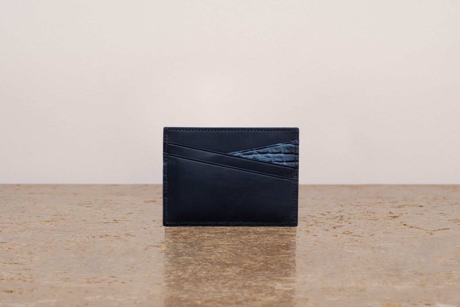 ASTRUA Creazioni Portacarte In Pelle Di Vitello Tamponato e Coccodrillo Dark Night  PC1VTC42-P412