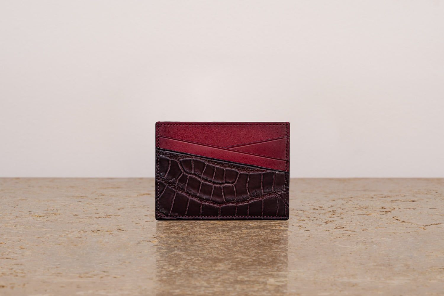 ASTRUA Creazioni Portacarte In Pelle Di Vitello Tamponato e Coccodrillo Oxblood  PC1VTC28-P412