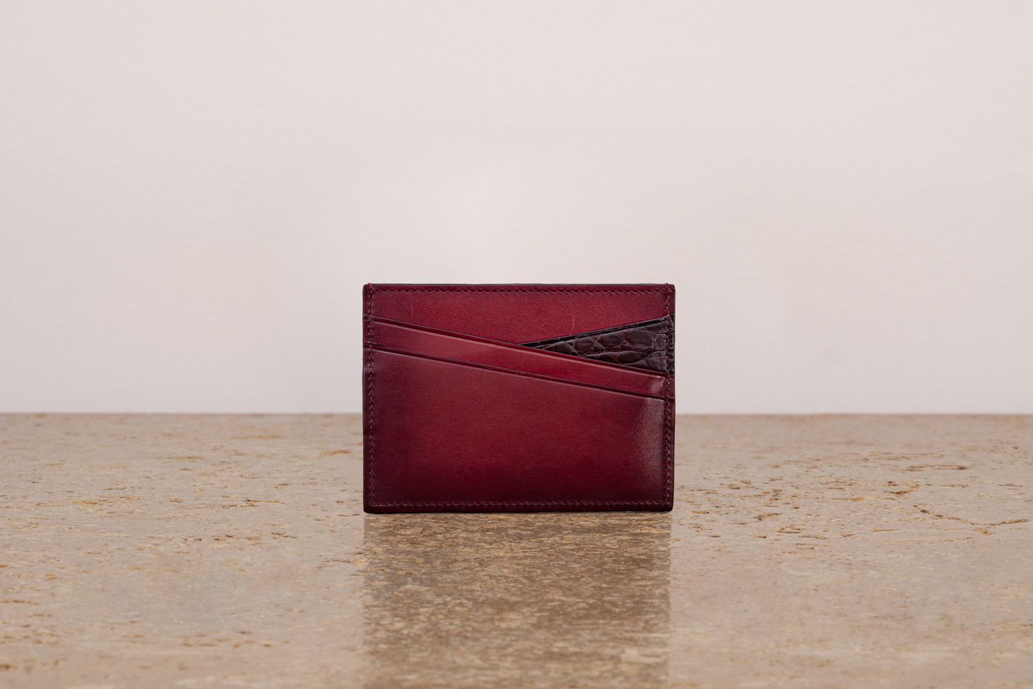 ASTRUA Creazioni Portacarte In Pelle Di Vitello Tamponato e Coccodrillo Oxblood  PC1VTC28-P412