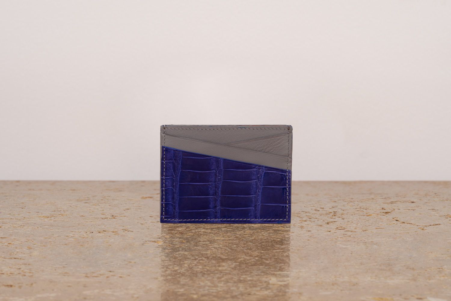 ASTRUA Creazioni Portacarte In Pelle Di Vitello Graphite Dettagli Coccodrillo Lucido Bluette  PC1VI11-P436/M