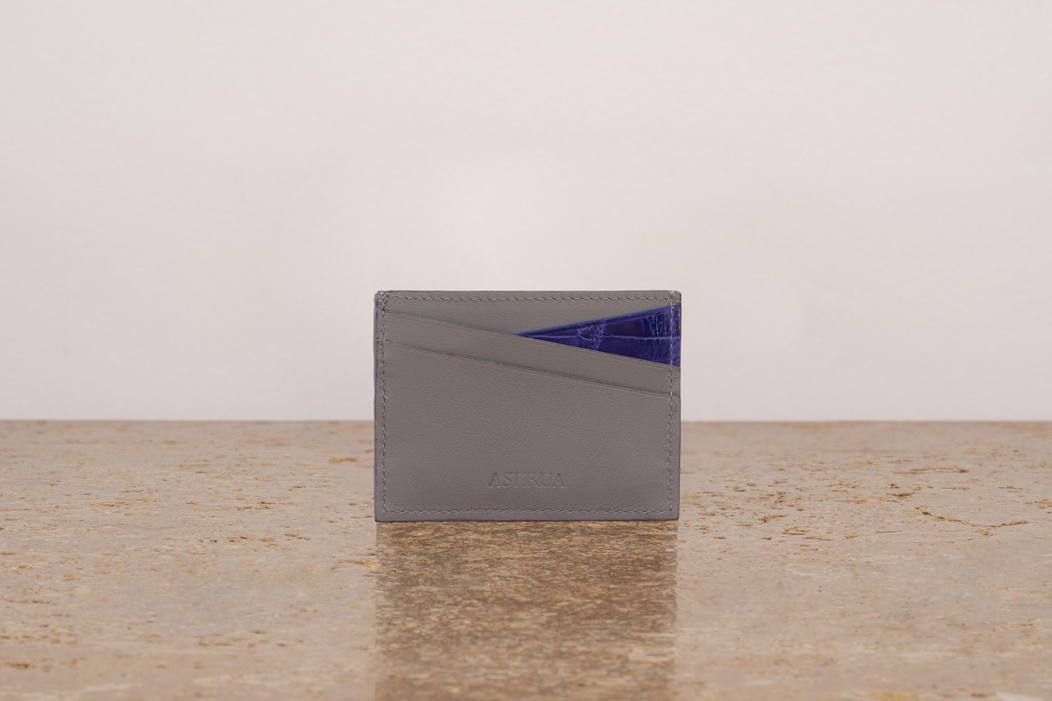 ASTRUA Creazioni Portacarte In Pelle Di Vitello Graphite Dettagli Coccodrillo Lucido Bluette  PC1VI11-P436/M