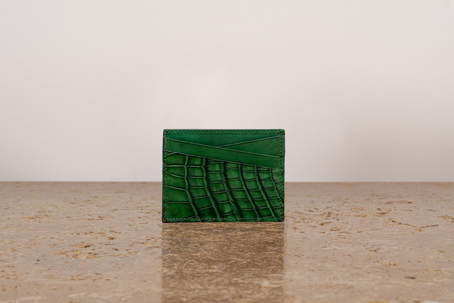 ASTRUA Creazioni Portacarte In Pelle Di Vitello Tamponato Verde Dett. Coccodrillo Opaco Col. Verde  PC1VT05-P436