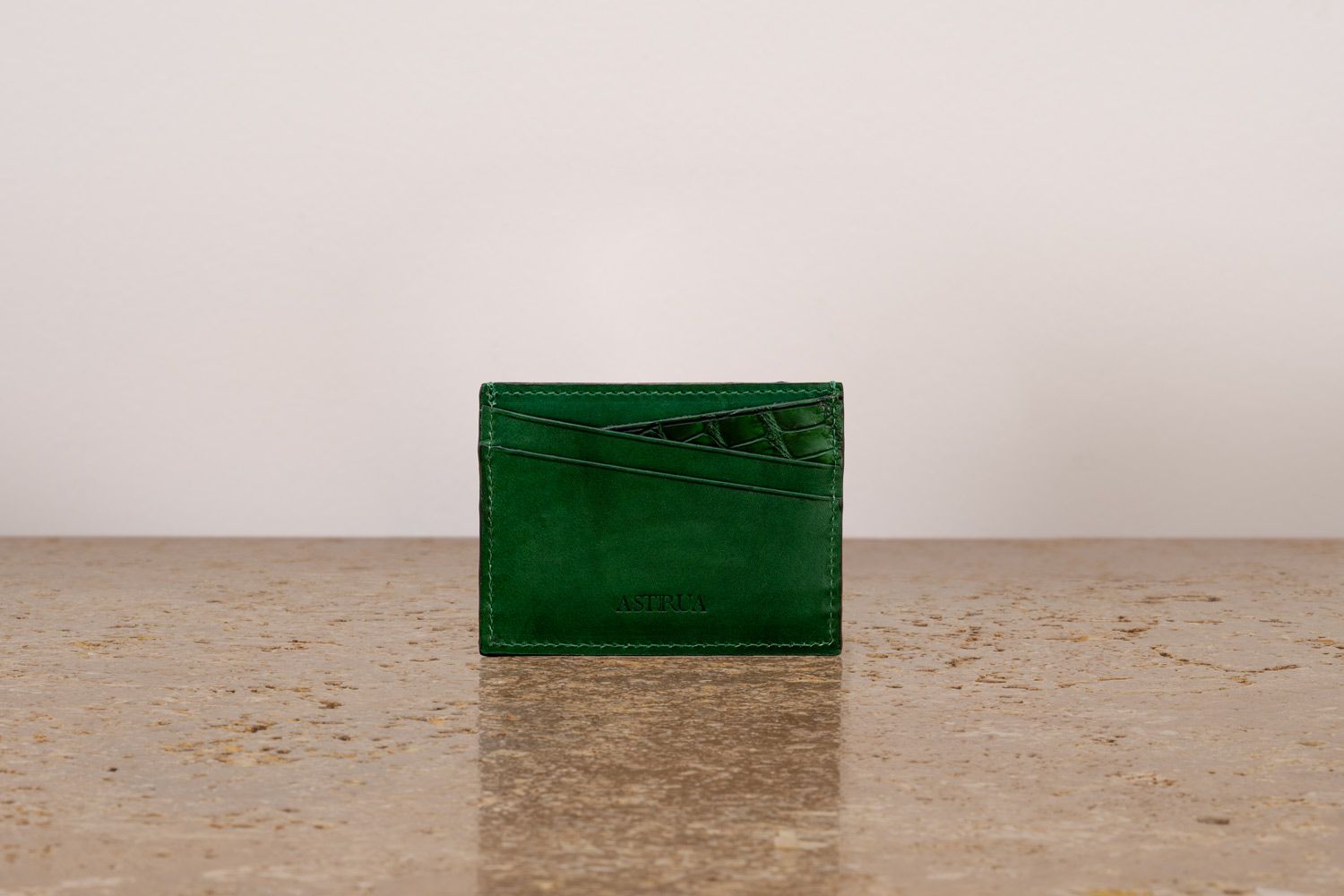 ASTRUA Creazioni Portacarte In Pelle Di Vitello Tamponato Verde Dett. Coccodrillo Opaco Col. Verde  PC1VT05-P436