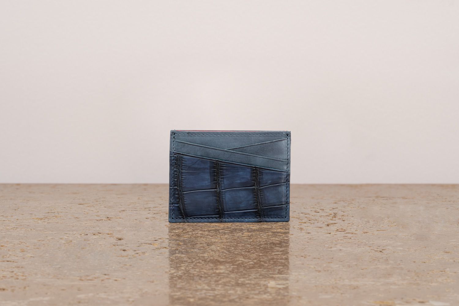 ASTRUA Creazioni Portacarte In Pelle Di Vitello Tamponato Denim Dett. Coccodrillo Opaco Col. Demin  PC1VT80-P436