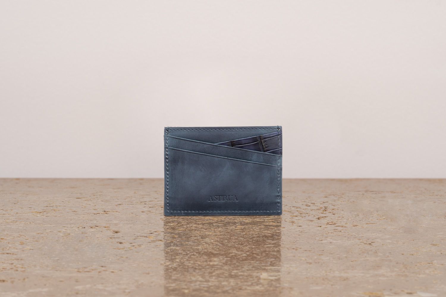 ASTRUA Creazioni Portacarte In Pelle Di Vitello Tamponato Denim Dett. Coccodrillo Opaco Col. Demin  PC1VT80-P436