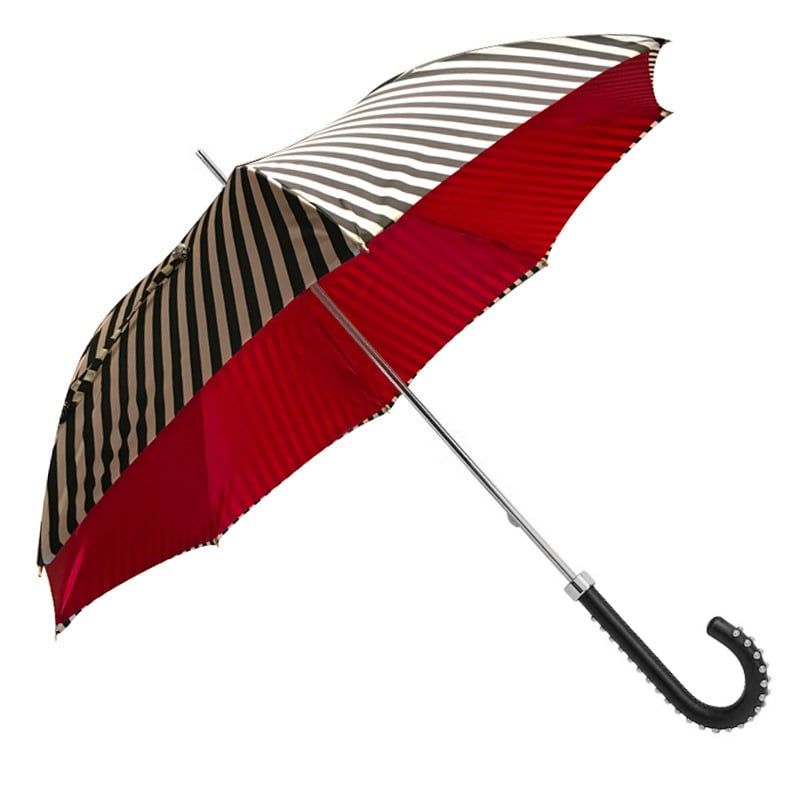 PASOTTI Ombrello Donna Classic A Righe Nero e Avorio Interno Rosso  189*21352/5*26*H19