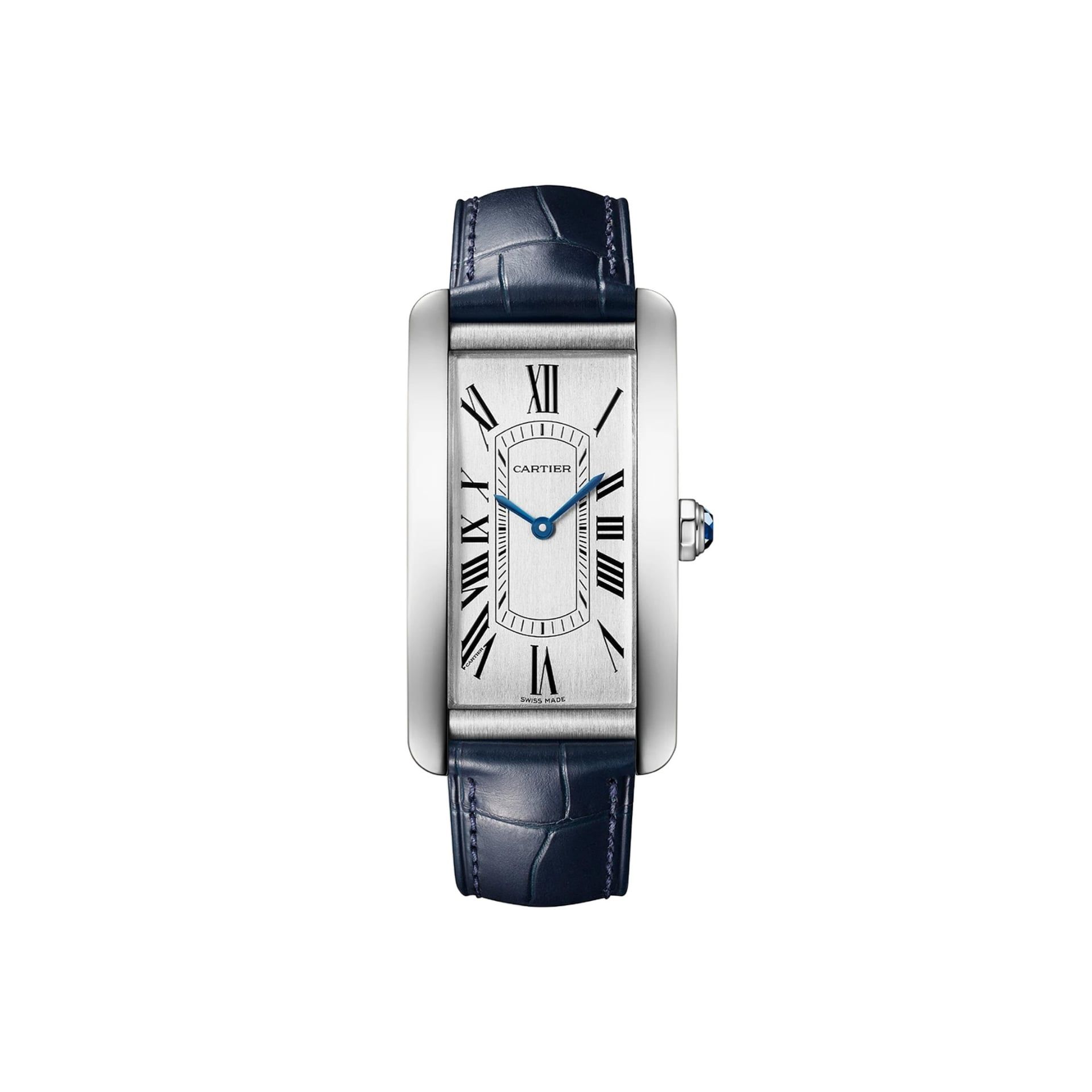CARTIER Orologio Tank Américaine Modello Grande, Acciaio, Pelle 44,4 X 24,4 MM WSTA0083